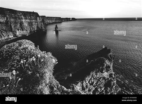 Epic Black And White Photograph Of The World Famous Cliffs Of Moher In