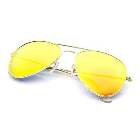 Zerouv Plus Cunningham Premium Gold Frame Revo Mirrored Lens Aviator Sunglasses Mirrored