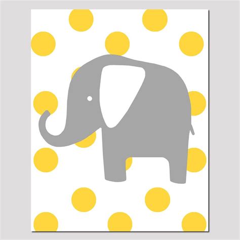 Sale Polka Dot Elephant 8x10 Print Modern Nursery Decor Etsy Yellow