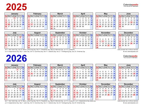 2025 2026 Two Year Calendar Free Printable Pdf Templates