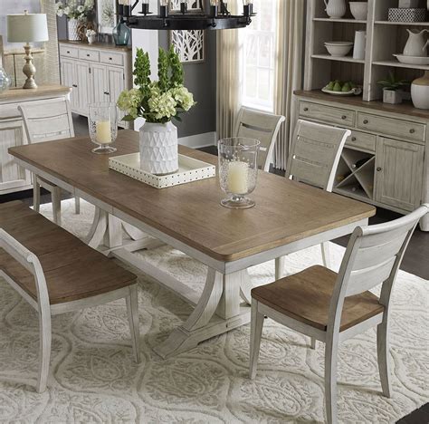 Adding a dining set like this is a great option for rounding out your dining room with style perfect for a modern farmhouse. Farmhouse Reimagined Rectangular Dining Set W/ Ladder Back ...