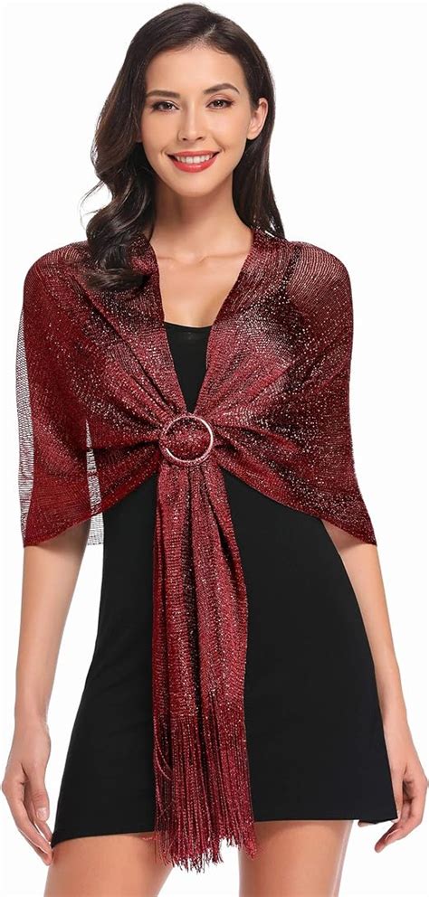 Shawls And Wraps For Women Vimate Burgundy Sparkling Metallic Evening