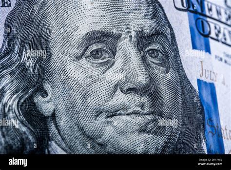 Portrait Of Benjamin Franklin On One Hundred Dollar Bill Stock Photo