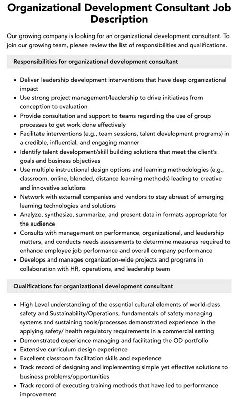 organizational development consultant job description velvet jobs