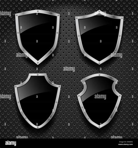Vector Set Of Black Shields On Metallic Background Stock Photo Alamy