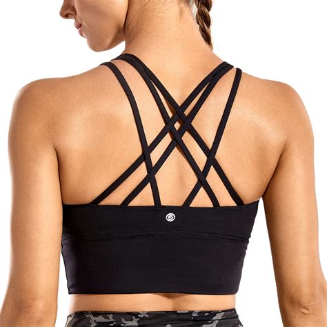 Crz Yoga Women S Strappy Longline Sports Bras Wirefree Padded Medium Impact Workout Crop Tank