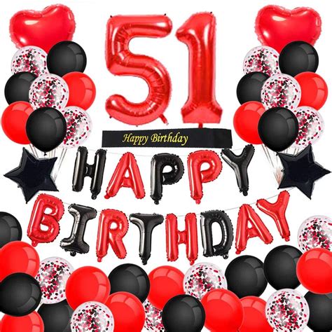 Minhero 51st Birthday Decorations Red Black Happy Birthday Banner Red