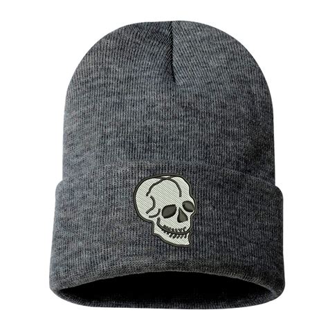 Skull Beanie Hat Winter Hat Skeleton Cap Embroidered Beanie Cuffed