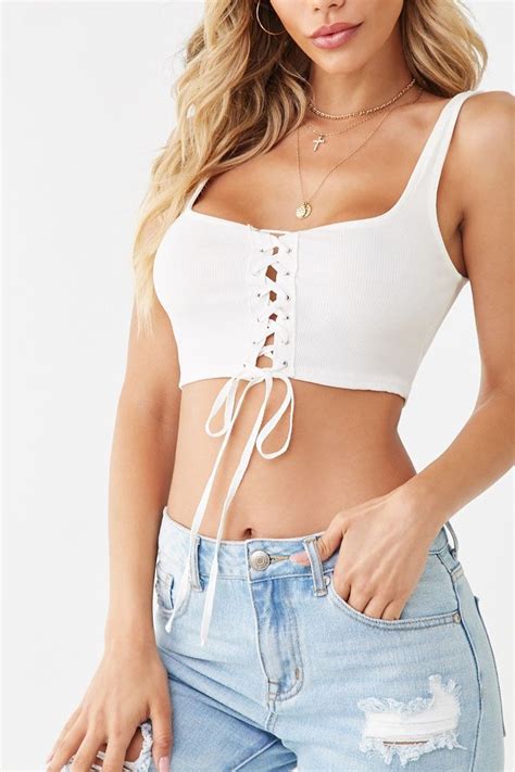 Ribbed Lace Up Crop Top Forever 21 Crop Tops Forever21 Tops Tops