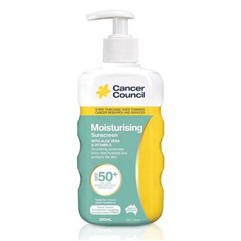 Protect your skin with sunscreens and sunblocks rated between spf30+ and 50+. Buy Cancer Council SPF 50+ Moisturising 200ml Pump Online ...