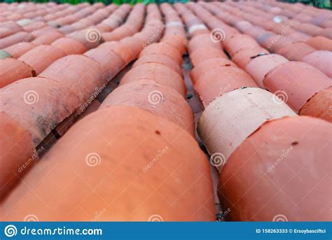 Red Corrugated Roofing Tile Element Of Roof Tile Pattern On House Stock