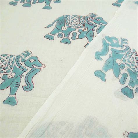 Cotton Jaipuri Block Prints Fabric For Garments Gsm50 100 Sky Blue At