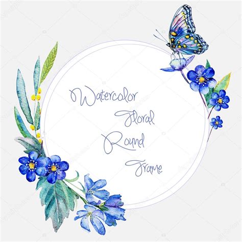 Affordable and search from millions of royalty free images, photos and vectors. Watercolor round frame of blue flowers and butterfly ...