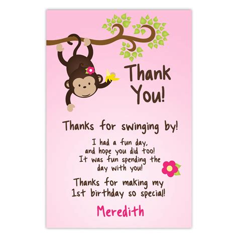 Mod Monkey Thank You Card Adorable Little Pink Girl Monkey Etsy