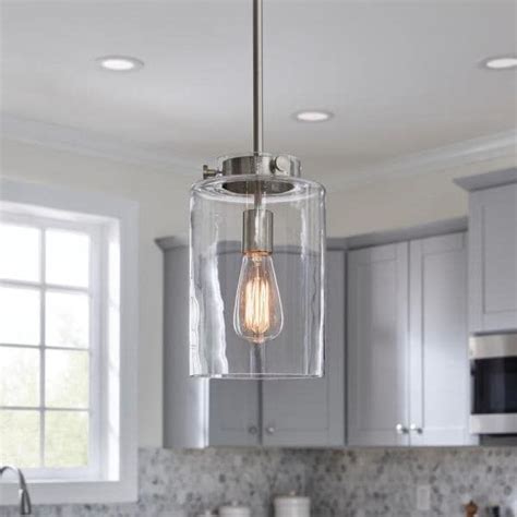 Hampton Bay Mullins In Light Brushed Nickel Mini Pendant With Clear Glass Shade