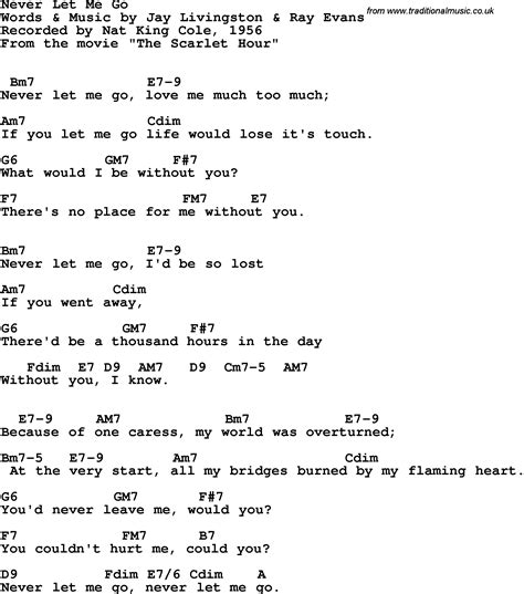 Song Lyrics With Guitar Chords For Never Let Me Go Nat King Cole