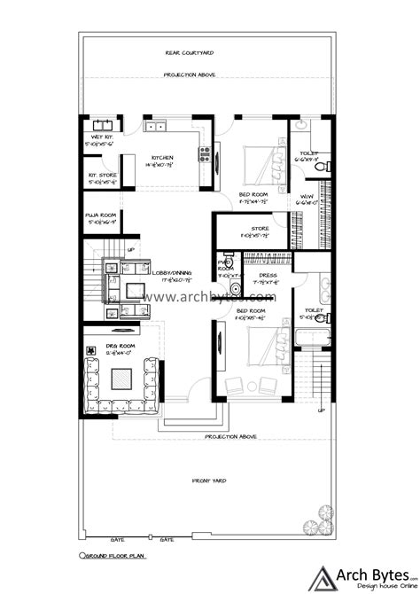 House Plan For 40 X 80 Feet Plot Size 355 Square Yards Gaj Archbytes