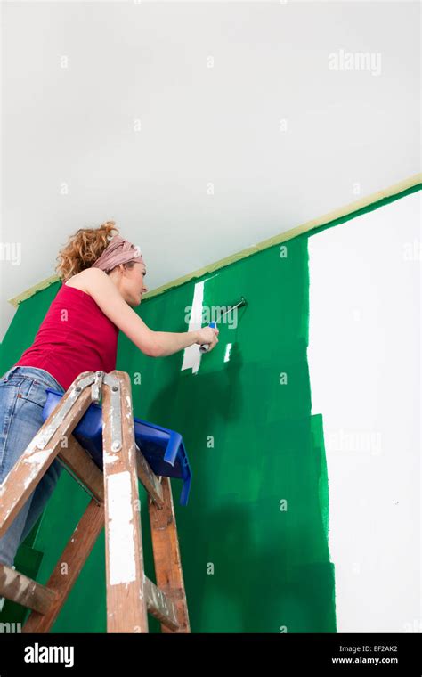 Woman On Ladder Painting Wall Hi Res Stock Photography And Images Alamy
