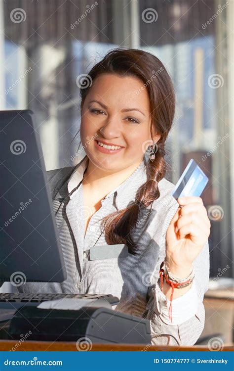 The Waitress At The Cash Register Stock Image Image Of Employee