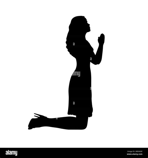 Silueta Mujer Arrodillada Orando Icono De Gráficos De Ilustración