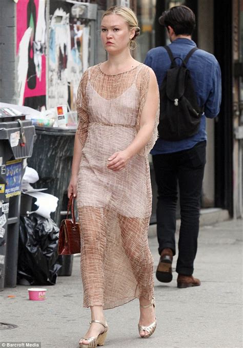 In The Nude Fair Skinned Julia Stiles Exposes Her Beige Negligee As She Dons A Floor Length