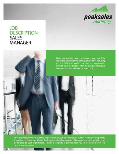 They must ensure that replacement parts inventory is maintained at an appropriate level to increase service. Sales Manager Job Description Template
