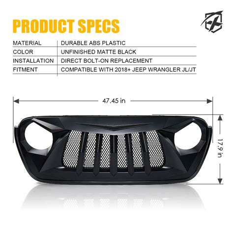 Xprite Matte Black Front Grille Grid Grill Wmesh Compatible With 2018