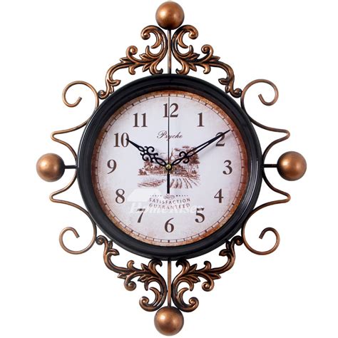 Antique Wall Clocks Metal Glass Hanging Silent Carved Decorative Retro