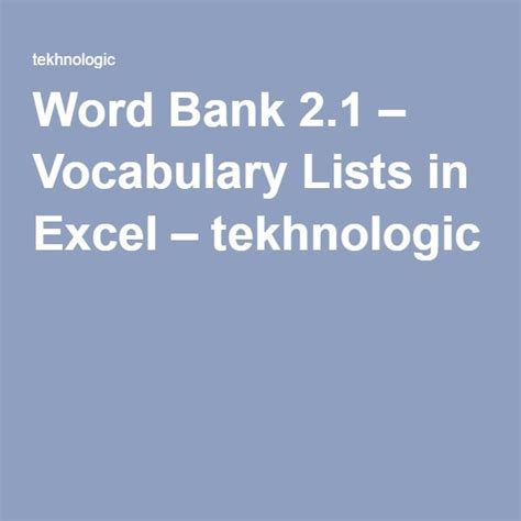 Word Bank 21 Vocabulary Lists In Excel Word Bank Vocabulary List