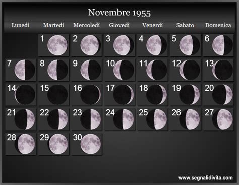 Calendario Lunare Novembre 1955 Fasi Lunari Calendario Lunare