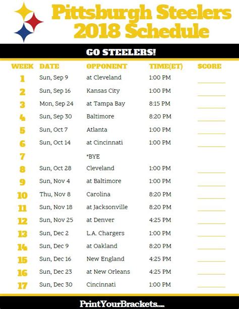 Pittsburgh Steelers 2021 18 Schedule