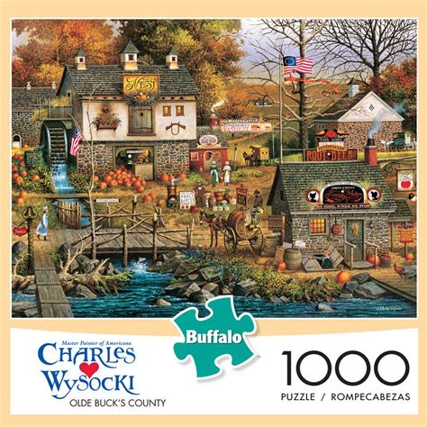 These two kitties lounge among all things cowboy like boots, a cowboy hat and a red. Buffalo Games Charles Wysocki Olde Bucks County 1000 Piece ...