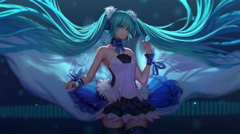 Download Beautiful Blue Long Hair Hatsune Miku 2560x1440 Wallpaper