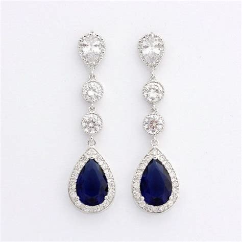 Bridal Earrings Sapphire Blue Wedding Jewelry Long Wedding Earrings