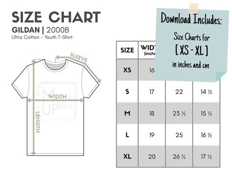Gildan 2000b Youth T Shirt Size Chart Inchescm Digital Size Chart