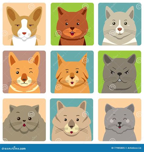 Different Cats Avatars And Expression Stock Vector Illustration Of