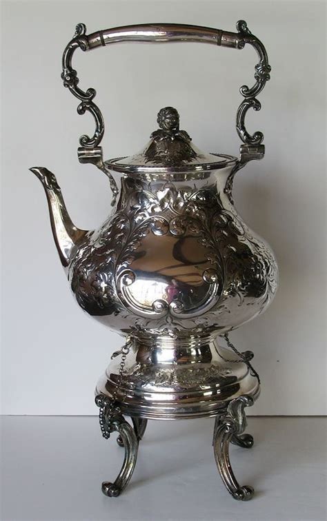 Large Rococo Revival Silver Platedsilverpated Teapot Tipping Kettle