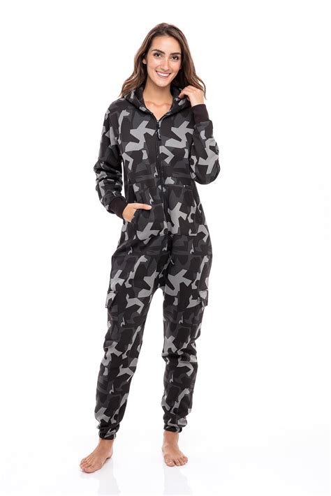 Womens Unisex Adult Onesie One Piece Non Footed Soft Warm Pajama Jumpsuit Camo Char Gray S
