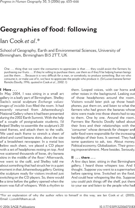 Geographies Of Food Following Ian Cook Et Al 2006