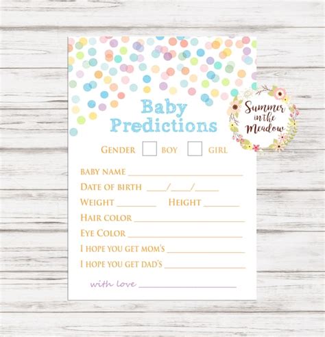 Baby Predictions For Gender Reveal Party Prediction Cards Baby Shower