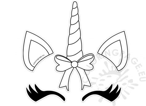 Unicorn Face With Bow Template Coloring Page