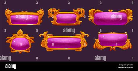 Fantasy Game Buttons With Gold Frames Different Shapes Vector User