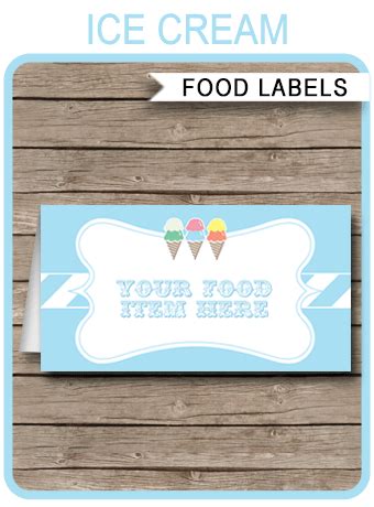 ice cream party food labels place cards ice cream