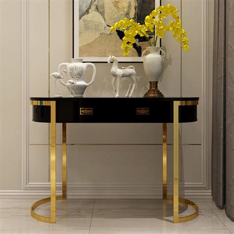 39 4 Black Modern Console Table With Drawers And Double Stainless