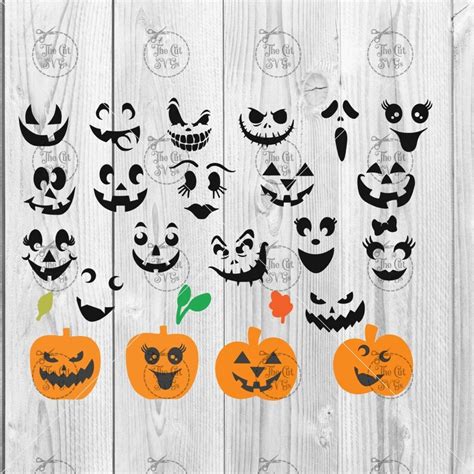 Pumpkin Face Svg Jack O Lantern Faces Cute Halloween Faces Etsy Canada