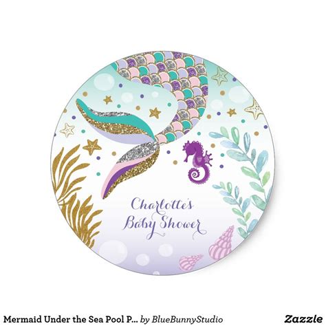 Mermaid Under The Sea Pool Party Thank You Sticker Baby Shower Host