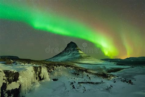Aurora Borealis The Northern Light At Kirkjufell Iceland Scenic View