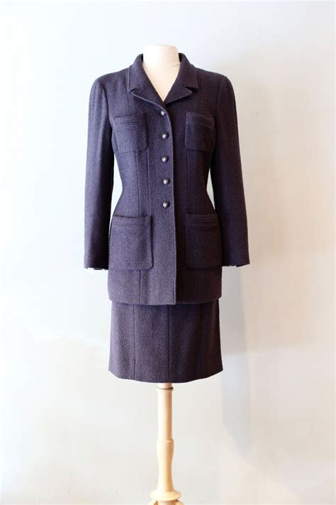 Vintage Chanel Ladies Suit Elegant Metallic Wool Suit