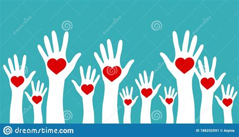 Volunteering Charity And Donating Concept Raised White Hands With Red