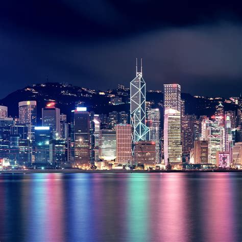 Hong Kong Night Skyscrapers Reflections Ipad Air Wallpapers Free Download